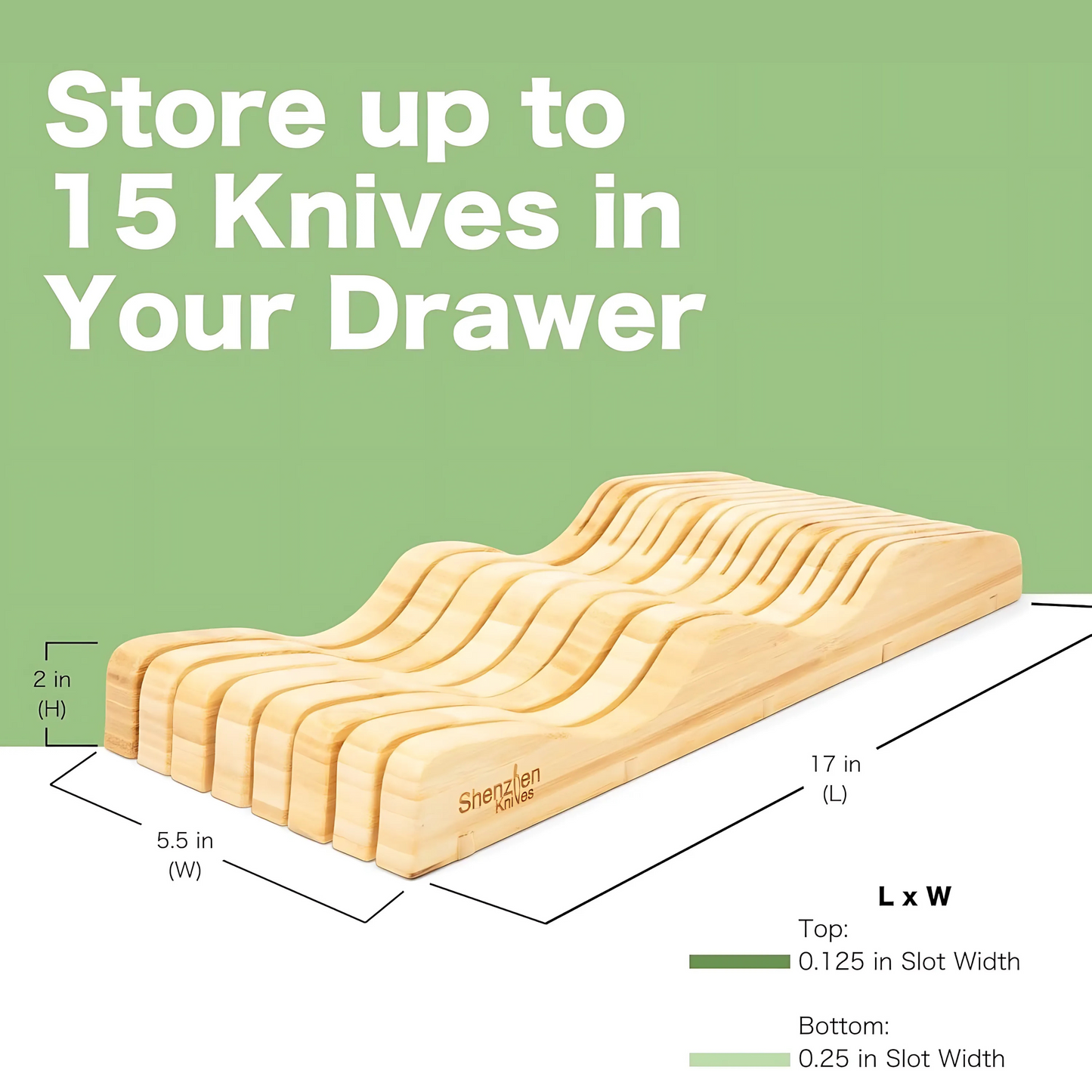 In-Drawer Bamboo Knife Block by Shenzhen Knives – Holds 10–15 Knives
