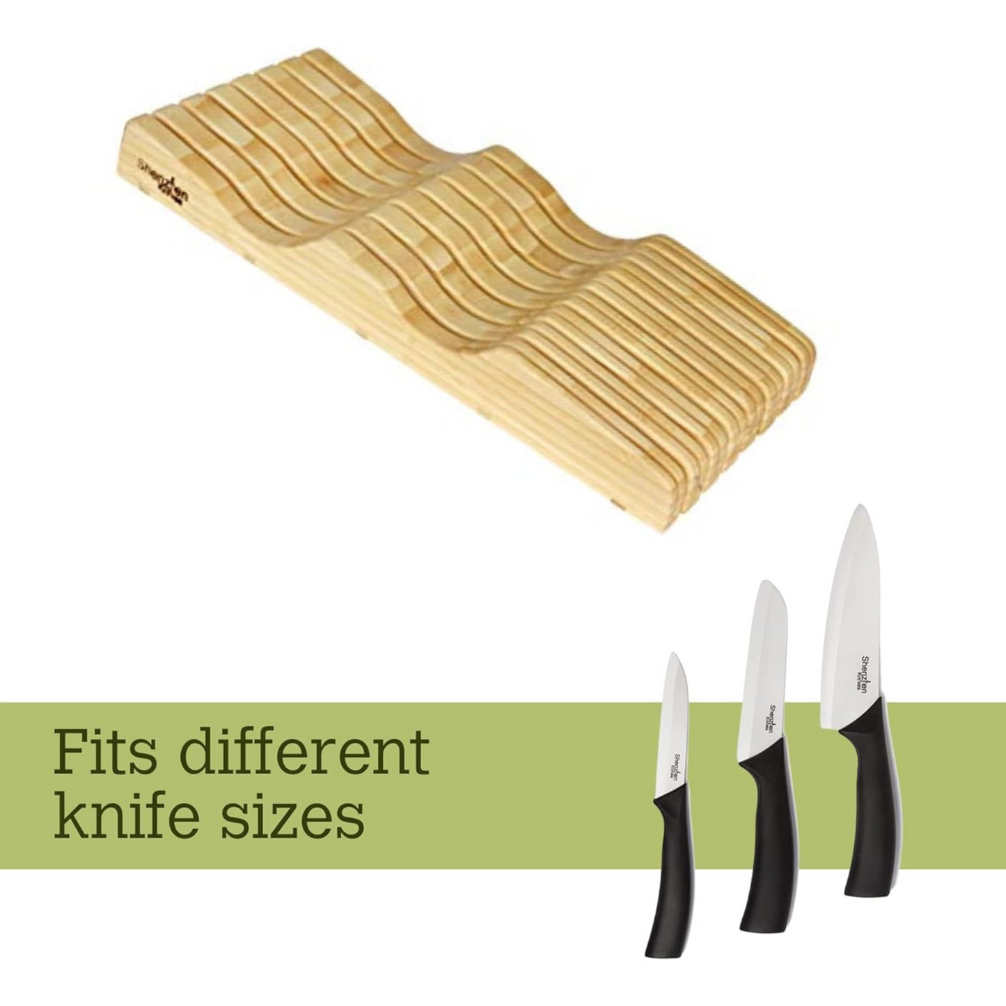 In-Drawer Bamboo Knife Block by Shenzhen Knives – Holds 10–15 Knives