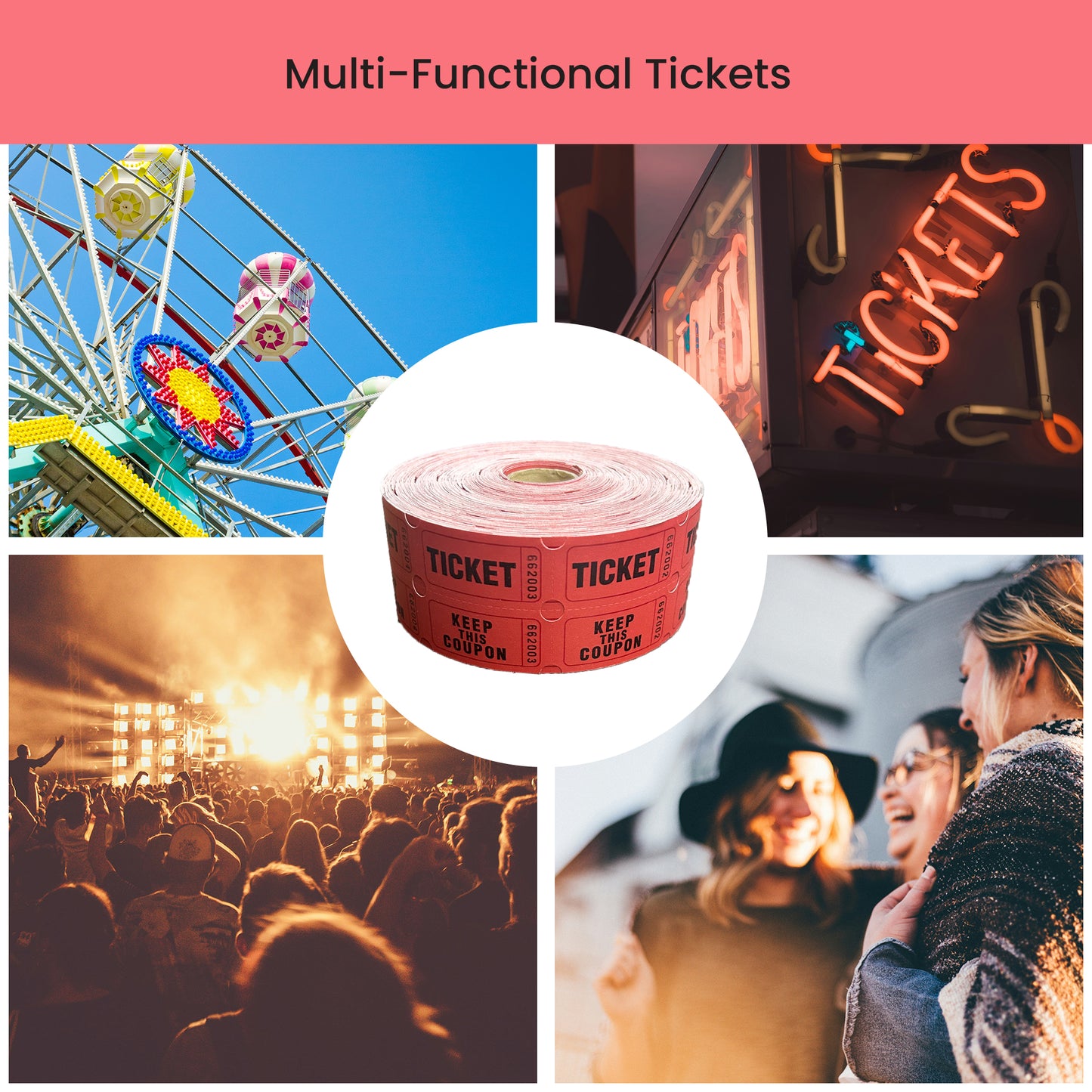 Raffle/Party Tickets with Built-In Dispenser by ONNCE | Double Roll of 1000 | Set of 3 Colors: Green, Red, Yellow