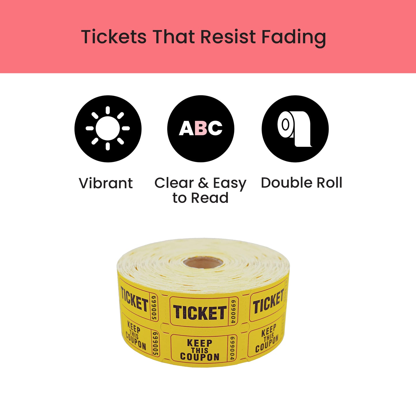 Raffle/Party Tickets with Built-In Dispenser by ONNCE | Double Roll of 1000 | Set of 3 Colors: Green, Red, Yellow