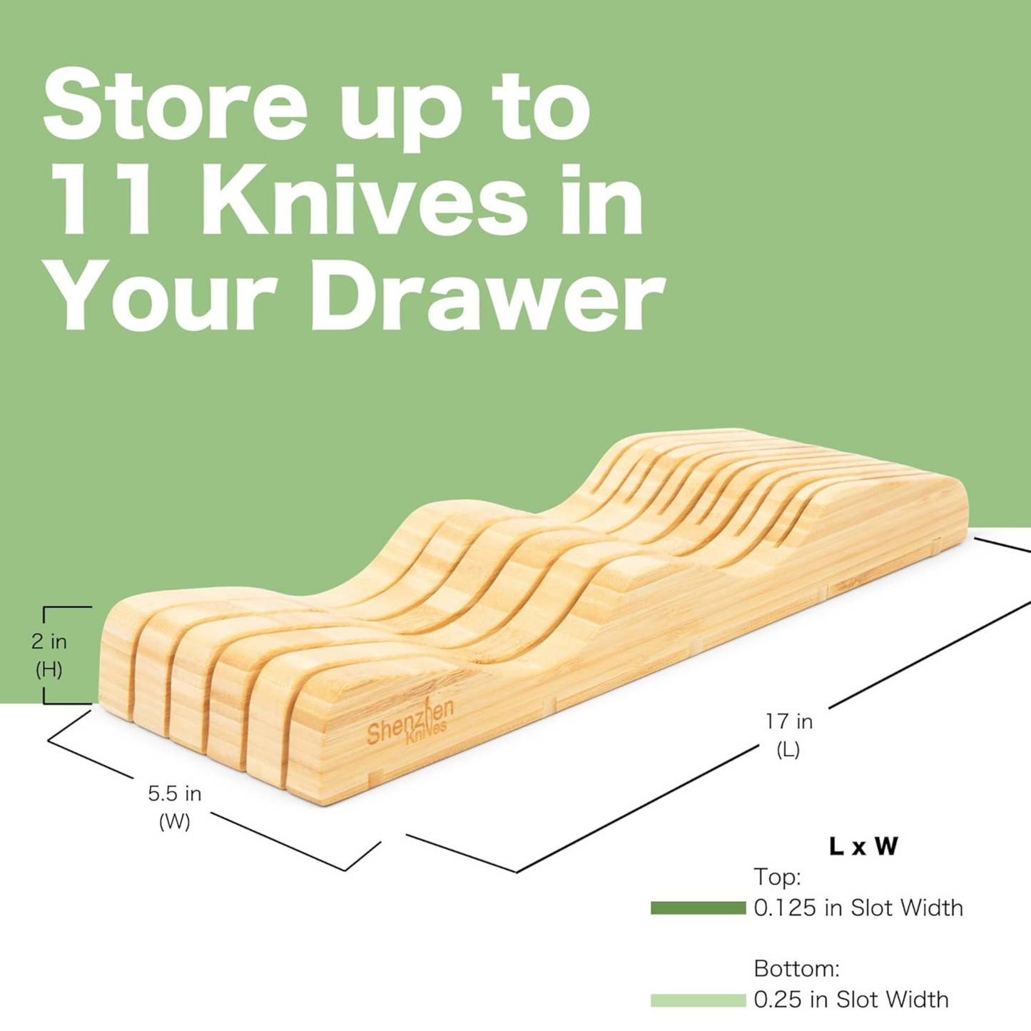 In-Drawer Bamboo Knife Block by Shenzhen Knives – Holds 10–15 Knives