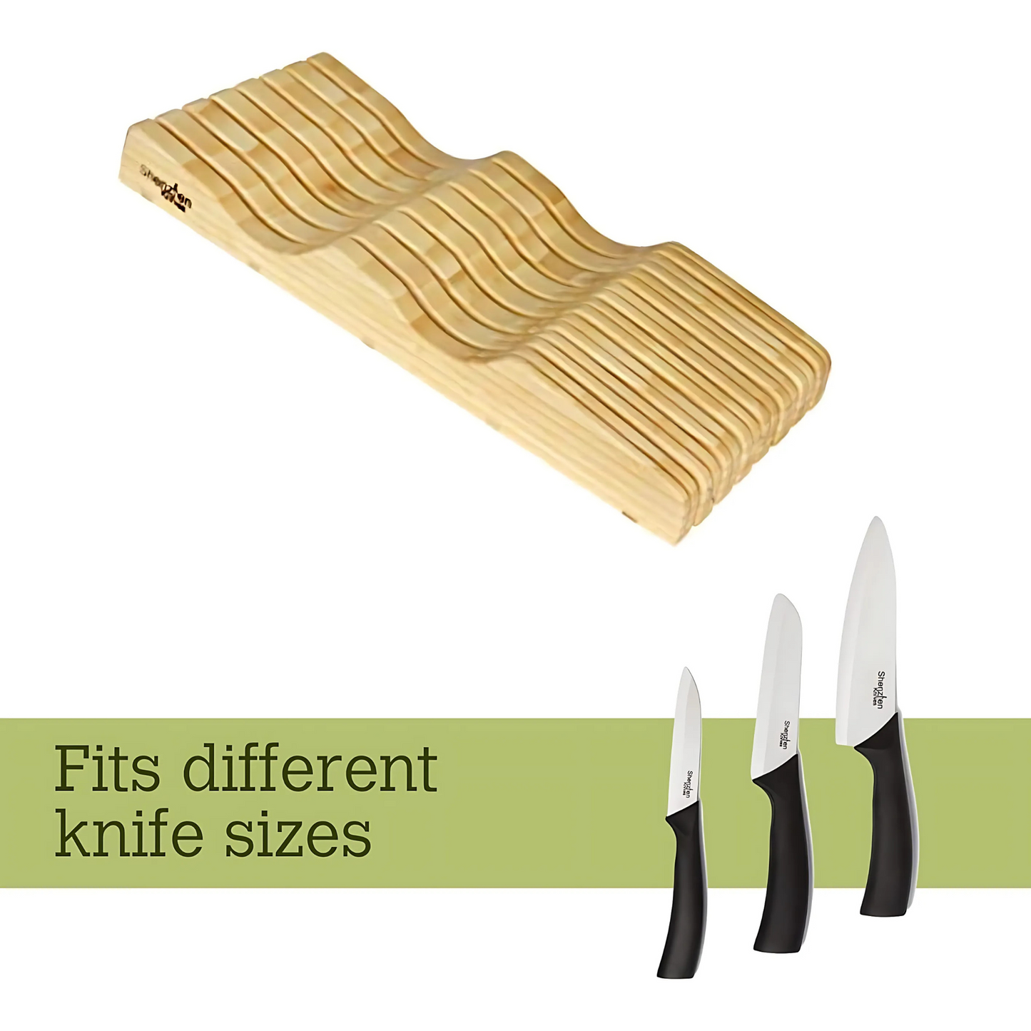 In-Drawer Bamboo Knife Block by Shenzhen Knives – Holds 10–15 Knives