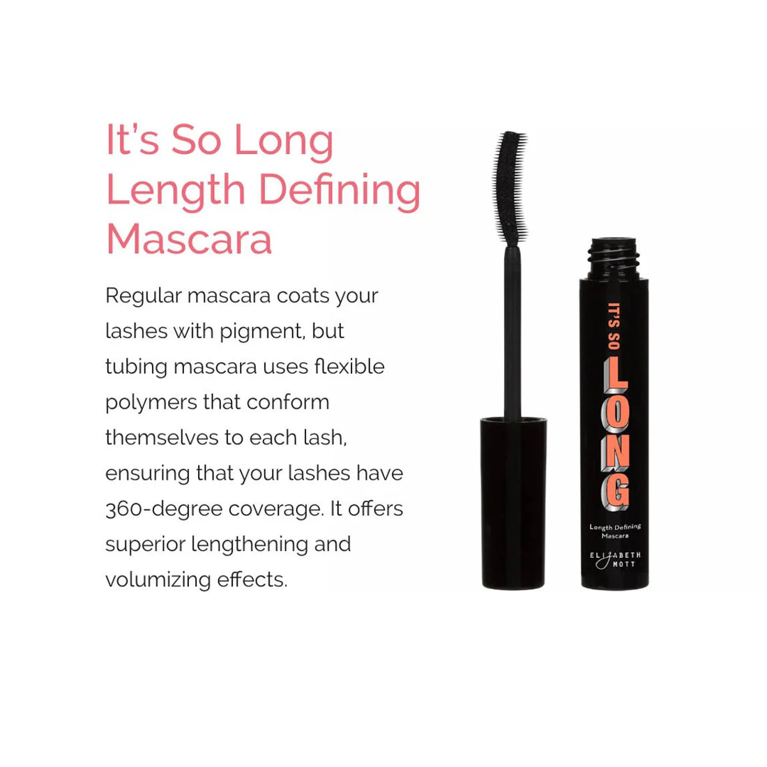 Black Lengthening Smudge Proof Water Resistant Mascara by Elizabeth Mott - 8ml