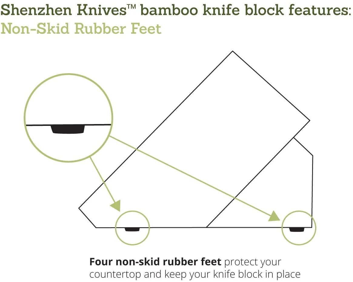 Bamboo Countertop Knife Block by Shenzhen Knives – 20-Slot, Large & Extra-Large