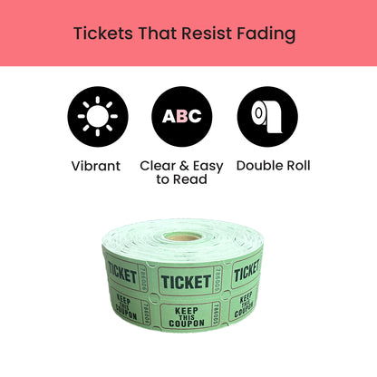 Raffle/Party Tickets with Built-In Dispenser by ONNCE | Double Roll of 1000 | Set of 3 Colors: Green, Red, Yellow
