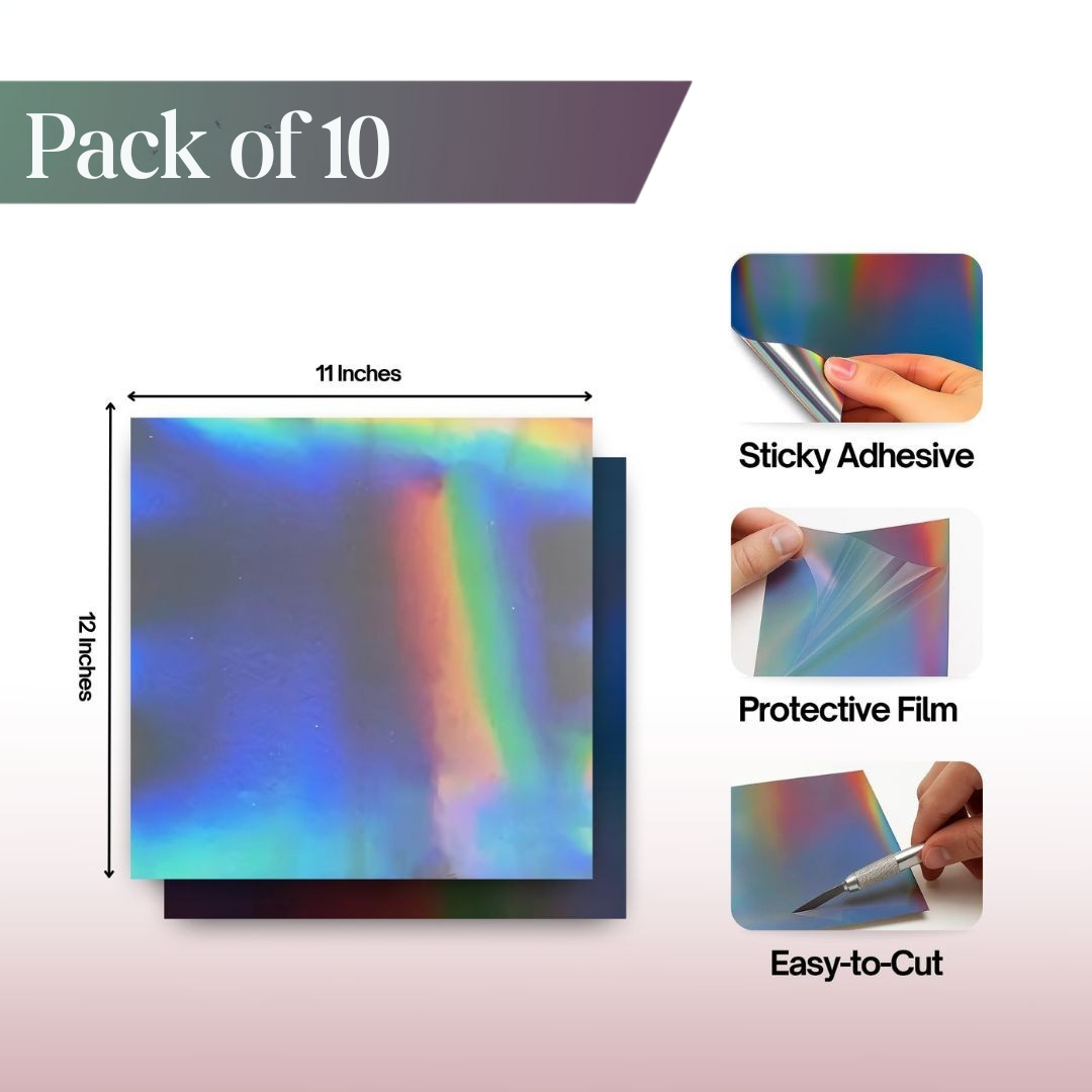 Black Metallic Holographic Vinyl Sheets by ONNCE, 12 x 11 Inch, 10-Pack