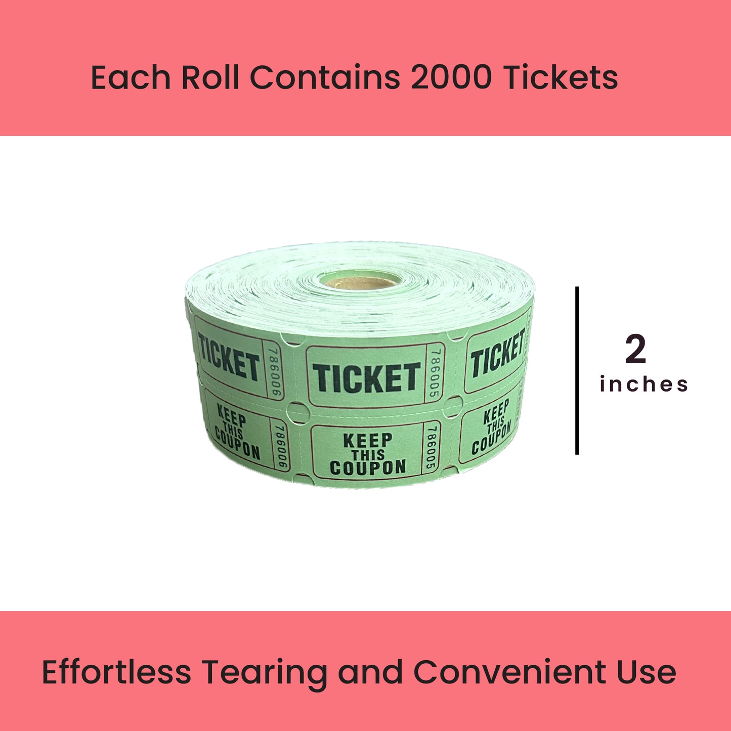 Raffle/Party Tickets with Built-In Dispenser by ONNCE | Double Roll of 1000 | Set of 3 Colors: Green, Red, Yellow