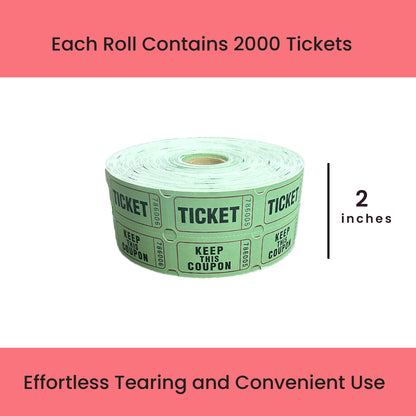 Raffle/Party Tickets with Built-In Dispenser by ONNCE | Double Roll of 1000 | Set of 3 Colors: Green, Red, Yellow
