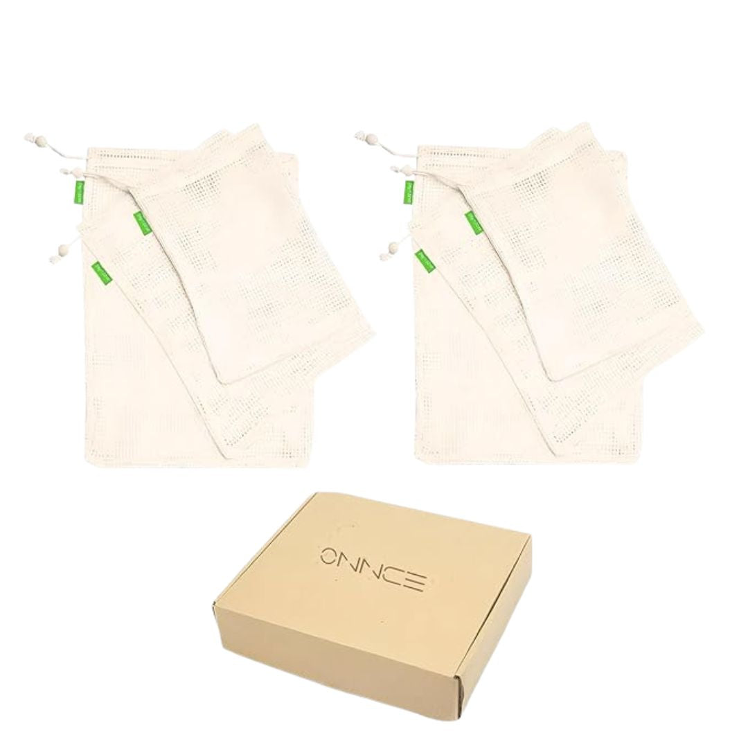 Organic Cotton Produce Mesh Bags 6-Piece - 2 Small, 2 Medium, 2 Large