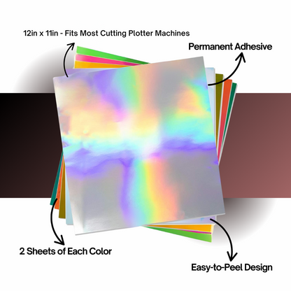 Holographic Permanent Vinyl Sheets by ONNCE, 12 x 11 Inch, 10-Pack