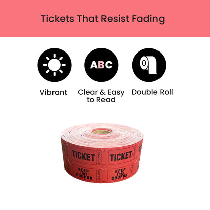 Raffle/Party Tickets with Built-In Dispenser by ONNCE | Double Roll of 1000 | Set of 3 Colors: Green, Red, Yellow