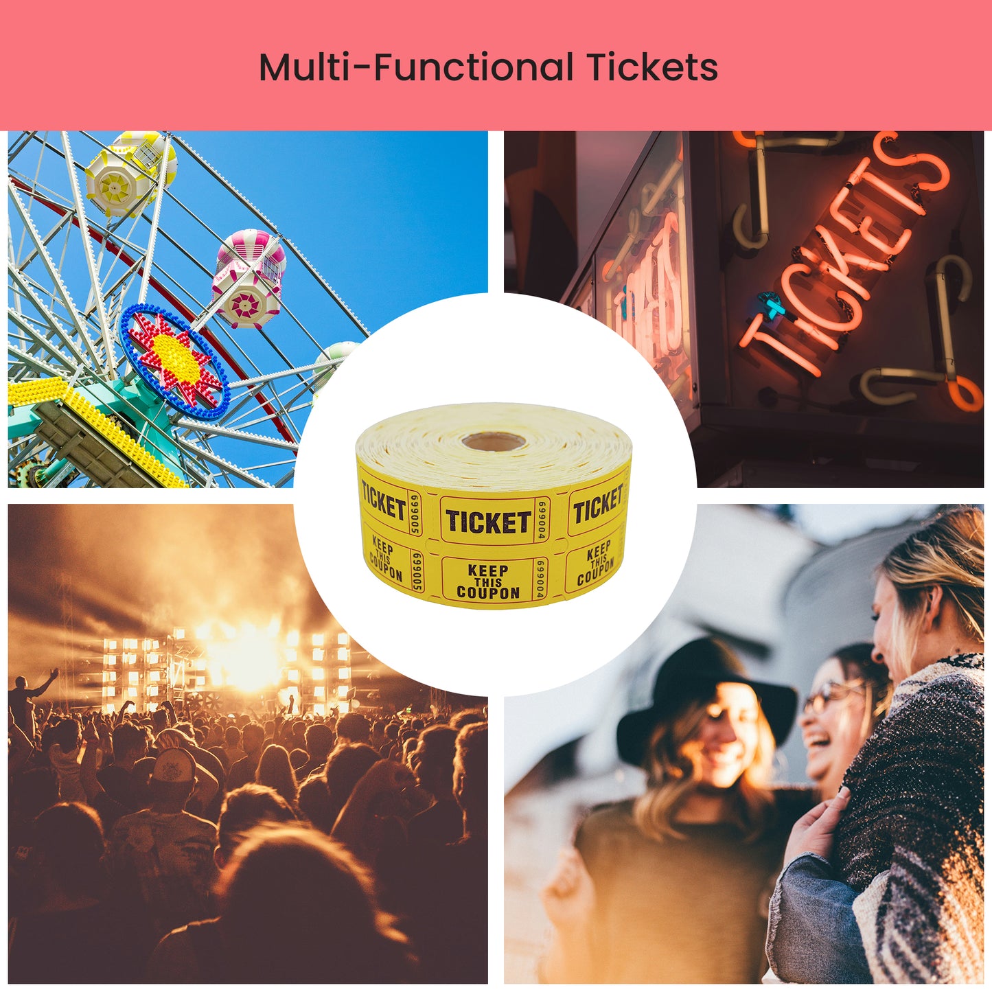 Raffle/Party Tickets with Built-In Dispenser by ONNCE | Double Roll of 1000 | Set of 3 Colors: Green, Red, Yellow