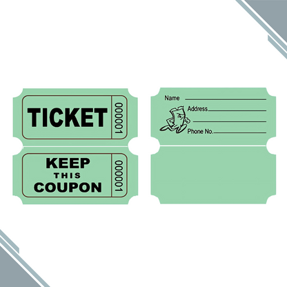 Raffle/Party Tickets with Built-In Dispenser by ONNCE | Double Roll of 1000 | Set of 3 Colors: Green, Red, Yellow