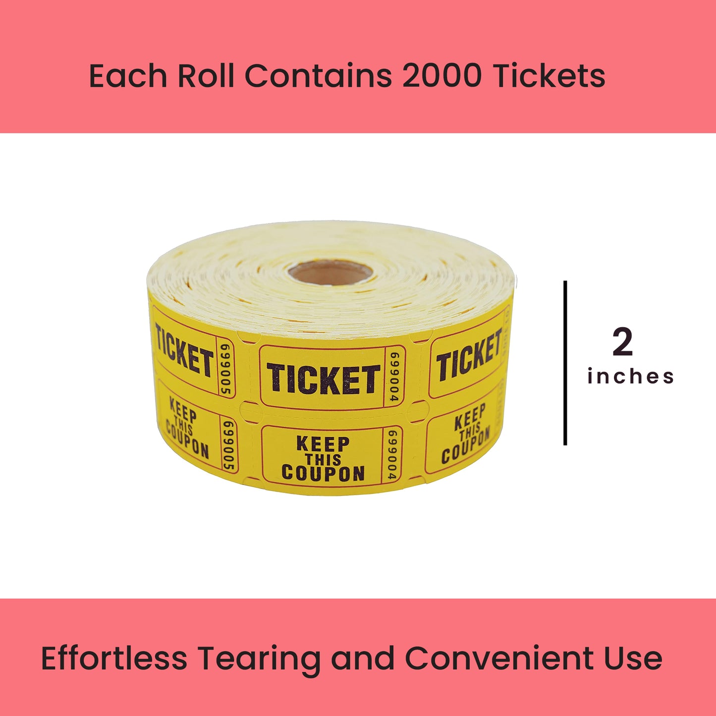 Raffle/Party Tickets with Built-In Dispenser by ONNCE | Double Roll of 1000 | Set of 3 Colors: Green, Red, Yellow