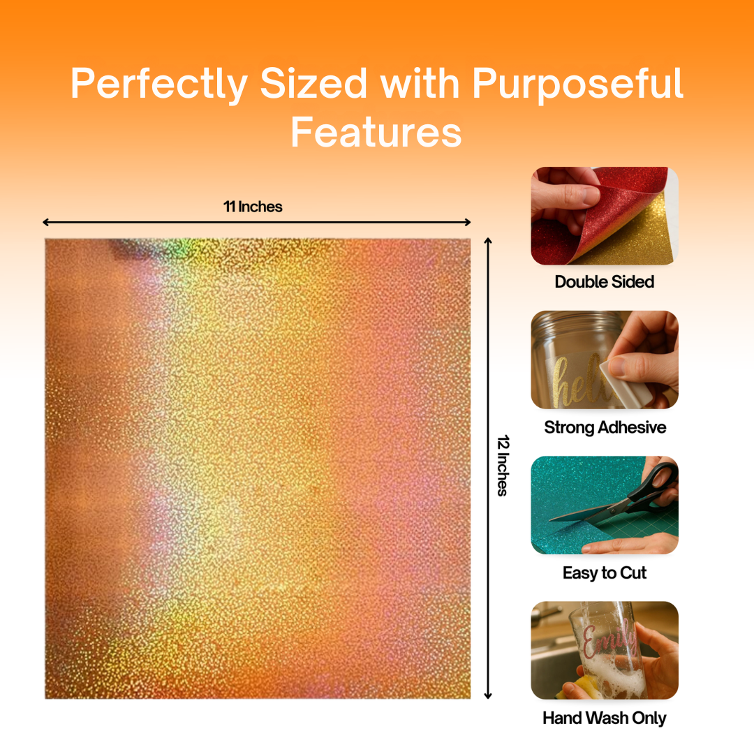 Holographic Sparkle Adhesive Vinyl Sheets by ONNCE, 12 x 11 Inch, 8-Pack