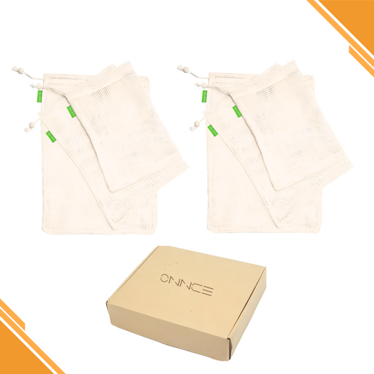Organic Cotton Produce Mesh Bags 6-Piece - 2 Small, 2 Medium, 2 Large