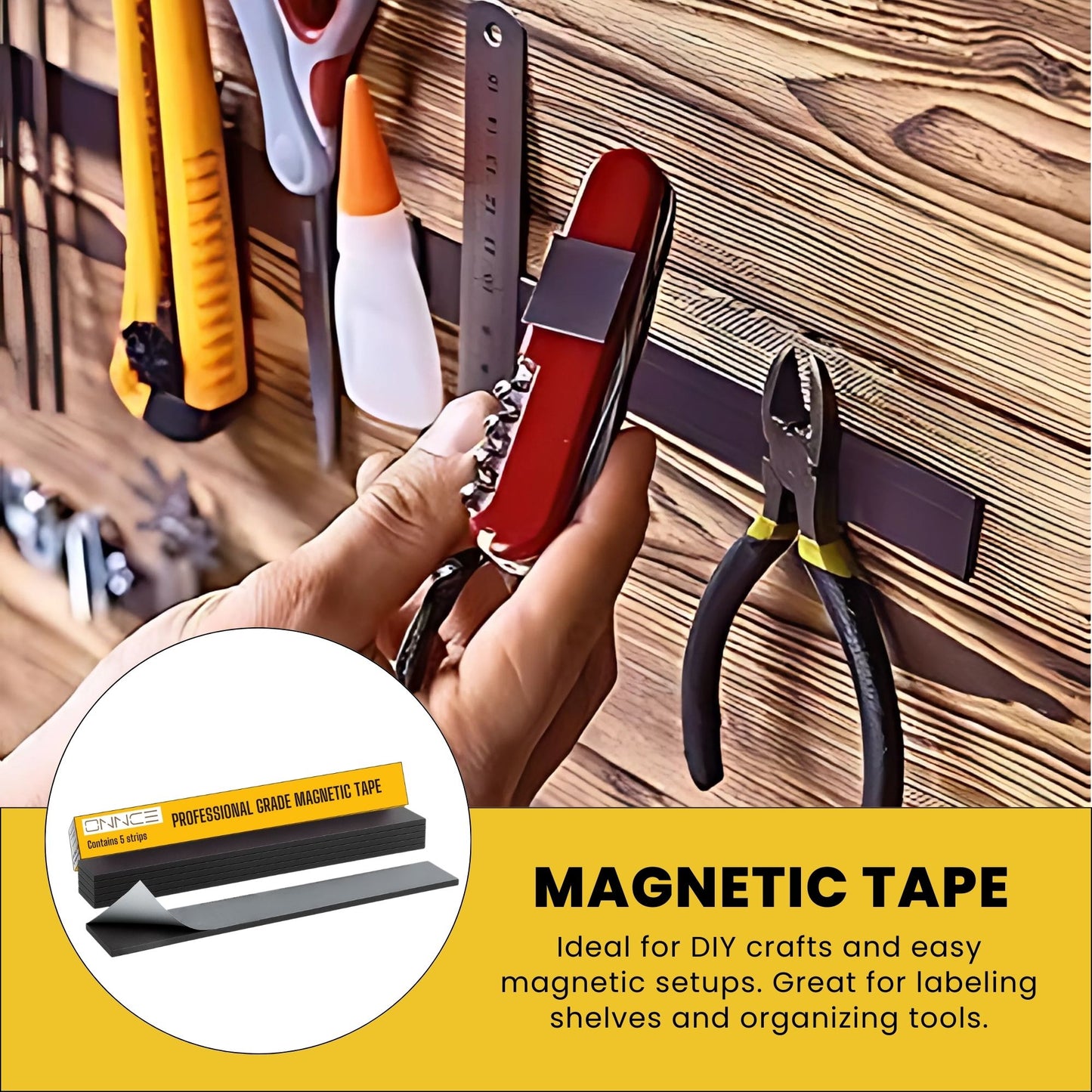 Magnetic Tape Strips by ONNCE, 1.26"" x 1ft , Pack of 5