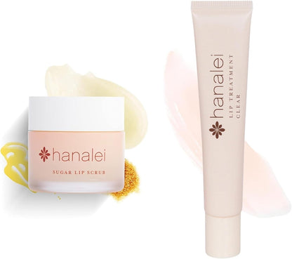 Kukui Lip Oil Treatment Balm (Clear) - 15g & Sugar Lip Scrub Exfoliator - 22g by Hanalei