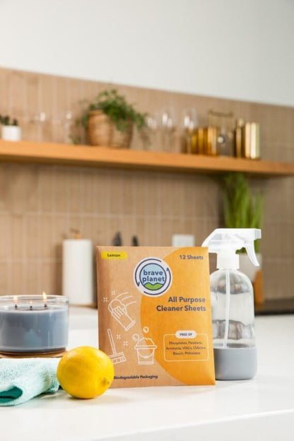 All-Purpose, Lemon Scent Cleaner Sheets by Brave Planet, Pack of 12
