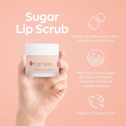 Kukui Lip Oil Treatment Balm (Clear) - 15g & Sugar Lip Scrub Exfoliator - 22g by Hanalei