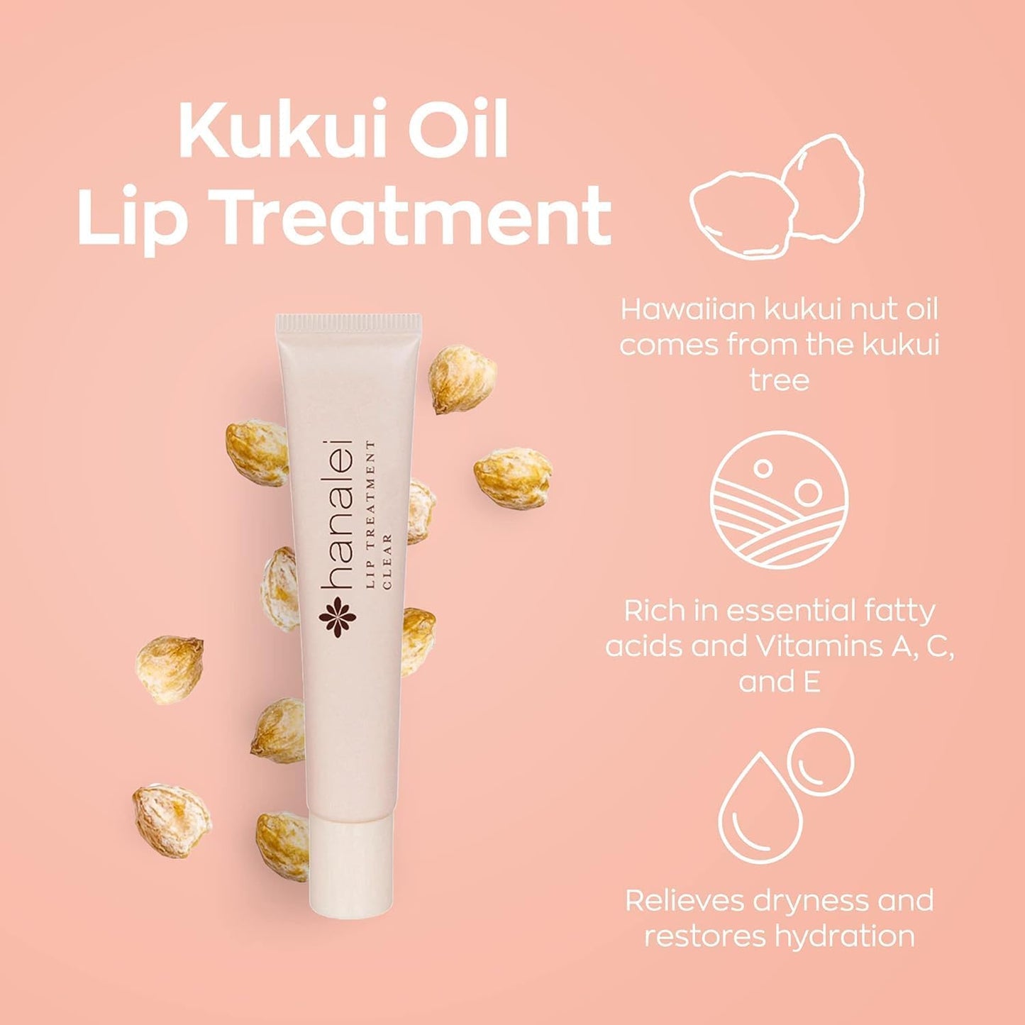 Kukui Lip Oil Treatment Balm (Clear) - 15g & Sugar Lip Scrub Exfoliator - 22g by Hanalei