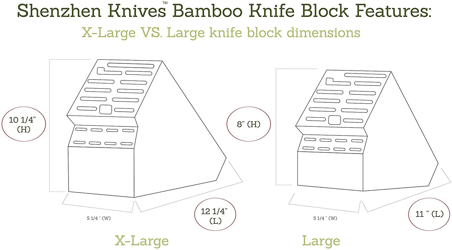 Bamboo Countertop Knife Block by Shenzhen Knives – 20-Slot, Large & Extra-Large