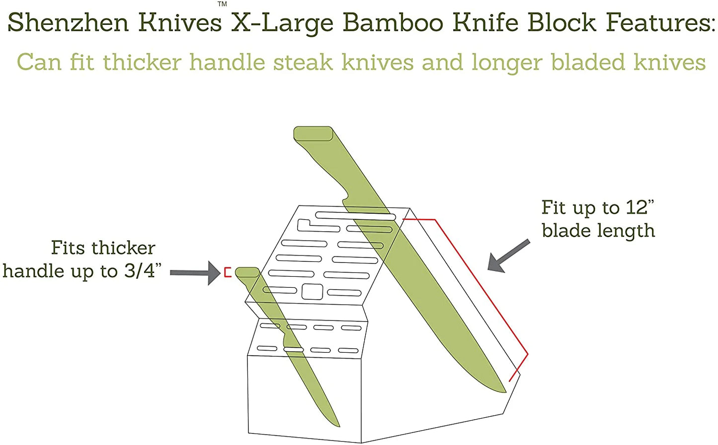 Bamboo Countertop Knife Block by Shenzhen Knives – 20-Slot, Large & Extra-Large