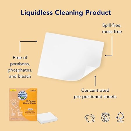 All-Purpose, Lemon Scent Cleaner Sheets by Brave Planet, Pack of 12