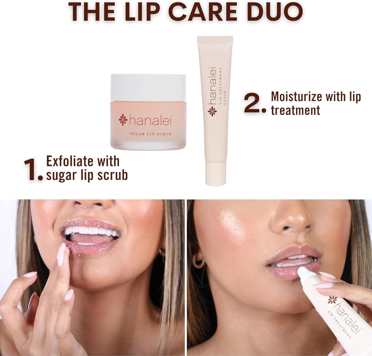 Kukui Lip Oil Treatment Balm (Clear) - 15g & Sugar Lip Scrub Exfoliator - 22g by Hanalei
