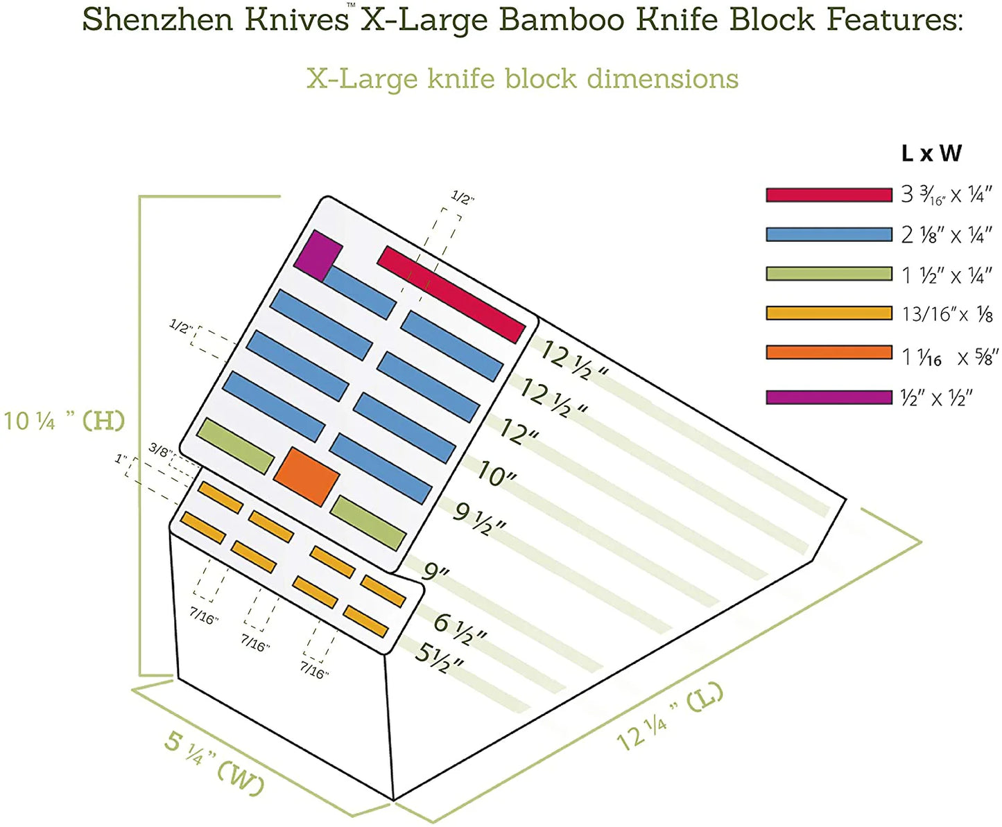 Bamboo Countertop Knife Block by Shenzhen Knives – 20-Slot, Large & Extra-Large