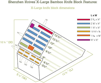 Bamboo Countertop Knife Block by Shenzhen Knives – 20-Slot, Large & Extra-Large