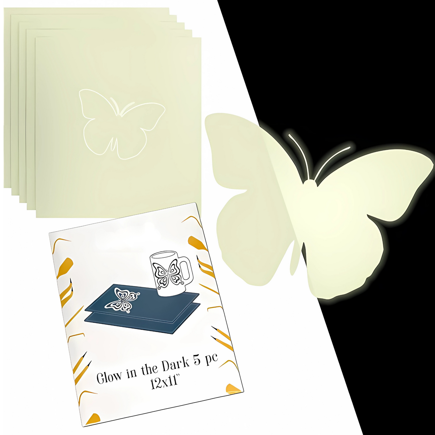 Glow in the Dark Permanent Adhesive Vinyl Sheets by ONNCE, 12 x 11 Inch, 5-Pack