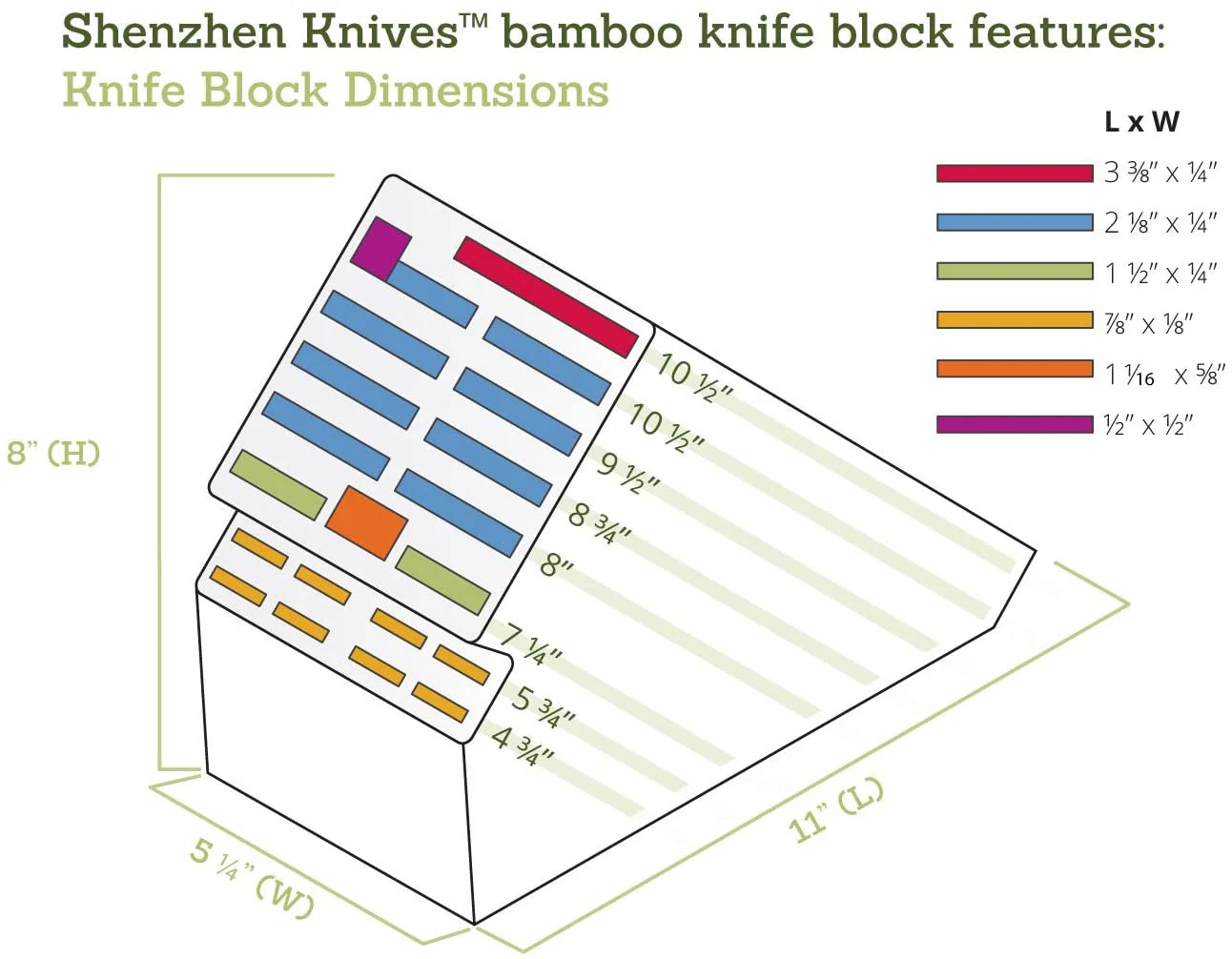 Bamboo Countertop Knife Block by Shenzhen Knives – 20-Slot, Large & Extra-Large