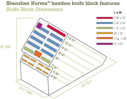 Bamboo Countertop Knife Block by Shenzhen Knives – 20-Slot, Large & Extra-Large