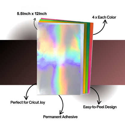 Metallic Opal Holographic Permanent Vinyl by ONNCE, 5.5 x 12 Inch, 20-Pack (5 Colors)