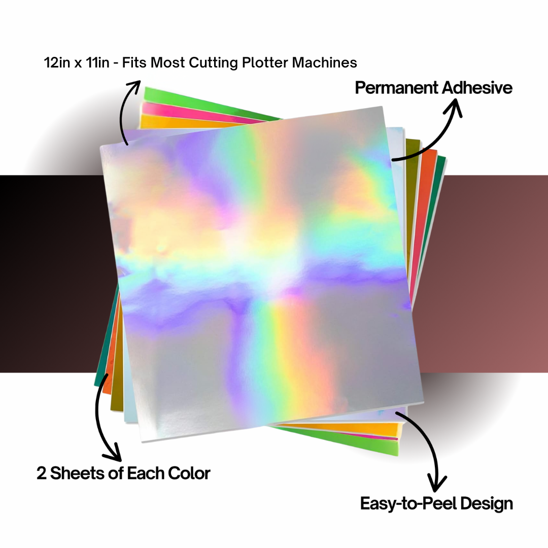 Holographic Permanent Vinyl Sheets by ONNCE, 12 x 11 Inch, 10-Pack